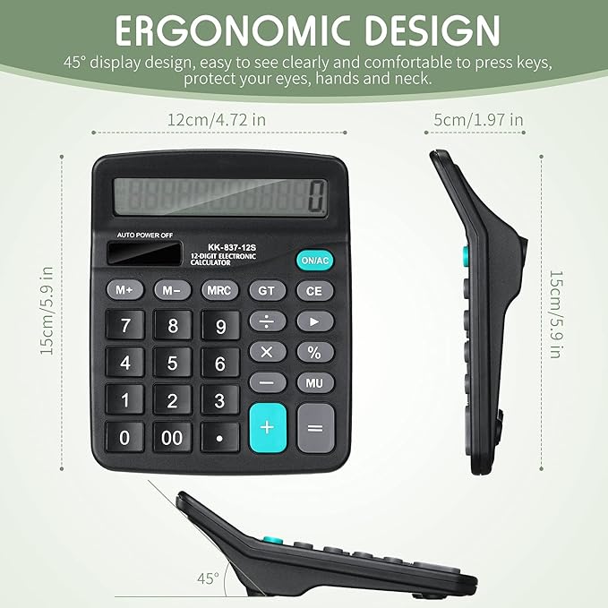 Konohan 8 Pieces 12-Digit Calculator, Solar Basic Desktop Calculator Large Display Electronic Dual Power Handheld for Home Office School(Black)-DeskLoop Office
