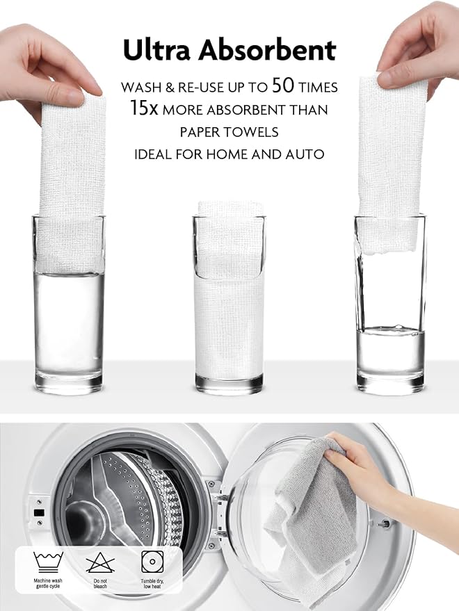 Fantasticlean Microfiber Cleaning Cloth Roll -90 Pack, Tear Away Microfiber Towels, 12" x 12", Reusable, Washable, Scratch Free, Ultra Absorbent Dish Rags for Car, Home, Garage or Shop (White)-DeskLoop Office