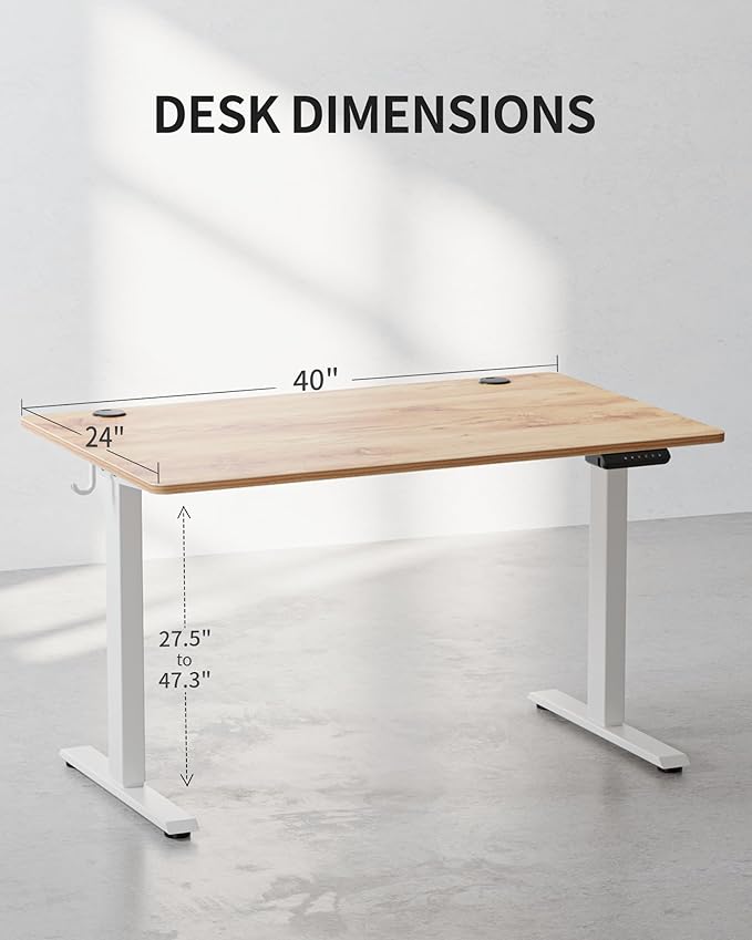 FEZIBO One-Piece Standing Desk Adjustable Height Stand up Home Office Desk, 48x24 Inch Electric Standing Computer Desk, with 4 Memory Presets, Fixable casters, Light Rustic-DeskLoop Office