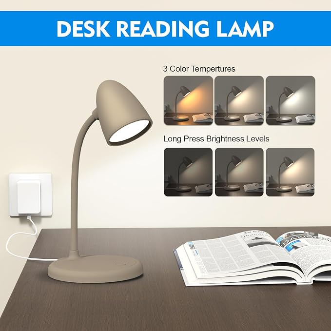 LED Desk Lamp for Home Office, 3 Light Colors, Table Lamp, Dimmable Reading - Image 5
