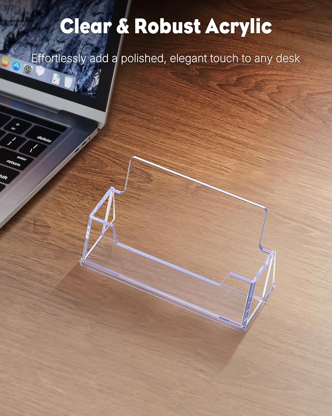 Uniclife 2 Pack Acrylic Business Card Holder for Desk 1 Slot Clear Business Card Display Stand for Men & Women Desktop Business Card Organizer Card Stand for Office Home Exhibition, 60 Card Capacity-DeskLoop Office