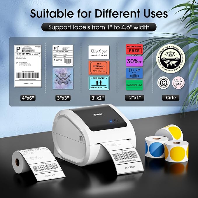 Bluetooth Shipping Label Printer 4x6 - D520BT Bluetooth Thermal Label Printer for Small Business， Shipping Packages, Compatible with USPS, Shopify, Amazon-DeskLoop Office
