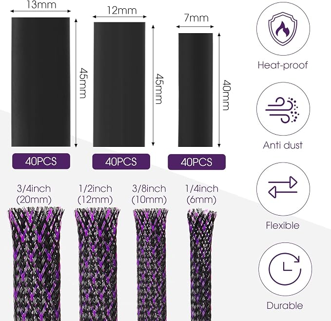 Tatuo 65.6 ft Expandable Braided Cable Sleeve Multi Size Braided Wire Sleeve - Image 2