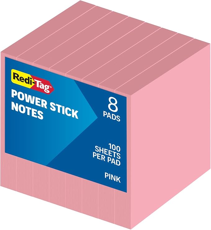 Redi-Tag Sticky Notes, 3 x 3 inch, Power Stick Notes, 8 Pack, Super Strong by Redi-Tag