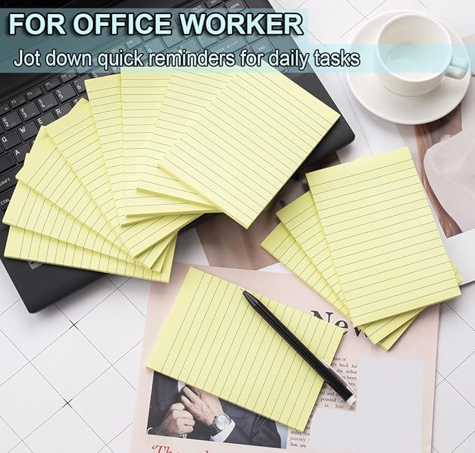 Lined Sticky Notes 4x6 in, Ruled Stickies Super Sticking Power, Office School - Image 7