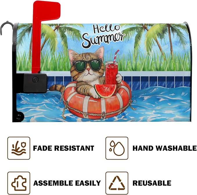 Hello Summer Funny Cat Mailbox Covers Magnetic Tropical Plants Watermelon - Image 7