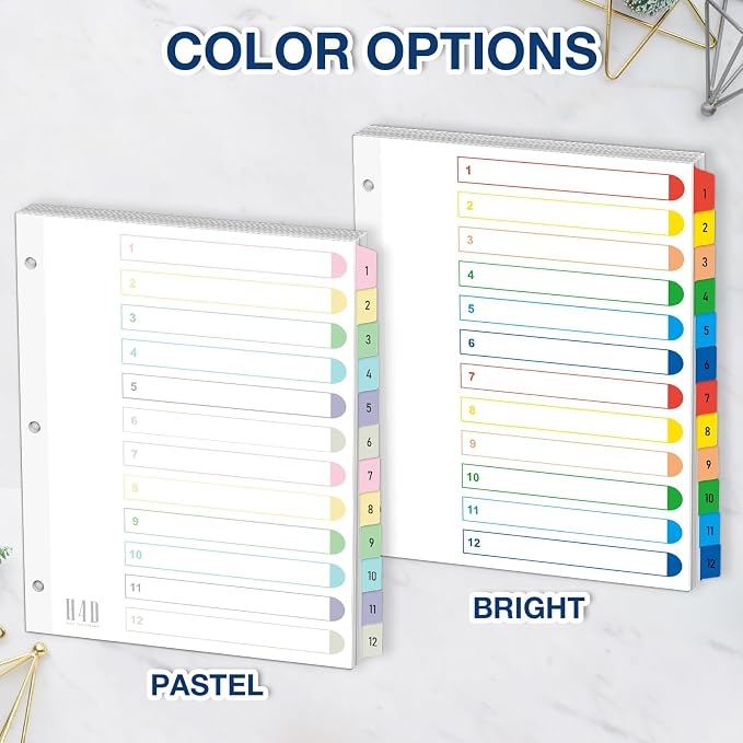 H4D 12 Tab Dividers for 3-Ring Binder, Numbered 1-12 Multicolor Tabs - Image 8