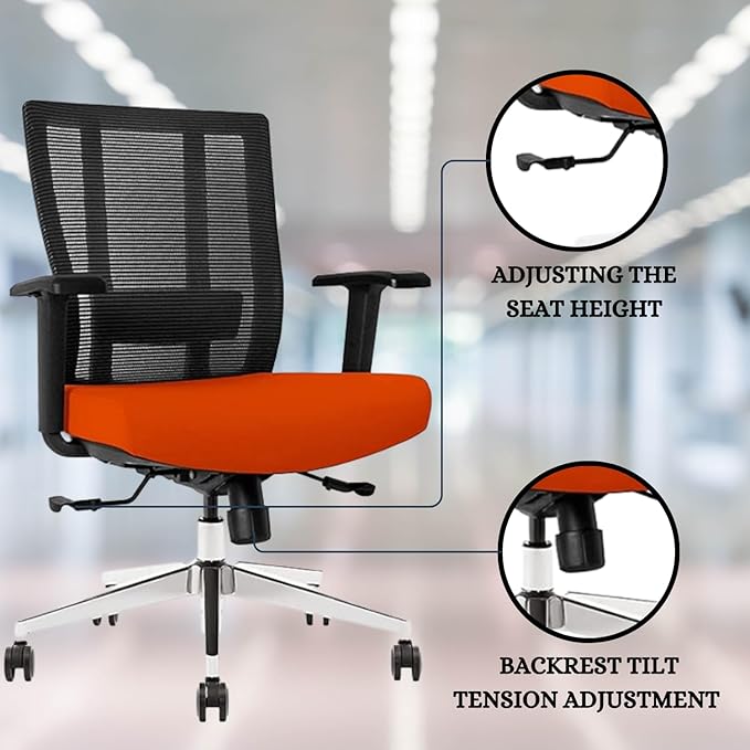 Ergonomic Office Chair - Breathable Mesh Back with Adjustable Lumbar Support, 3D Armrests, Tilt Function, and 360° Swivel Wheels - Perfect for Home Office or Conference Room - Stylish Tangerine Design-DeskLoop Office