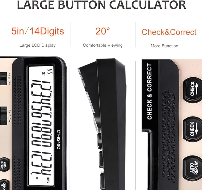 Large Button Calculator,Philley Large LCD Display 14 Digits Desktop Check&Correct Electronic Calculator(CT-9240C)-DeskLoop Office