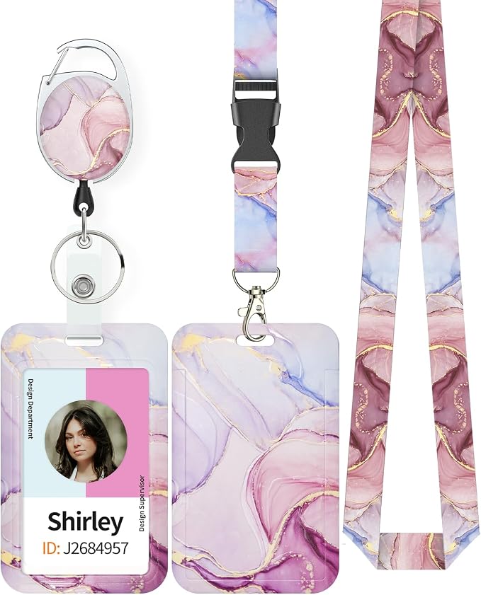 Uniclife Marbling Sliding Badge Holder Pink Marble Pattern Plastic Card Holder by UnicLife