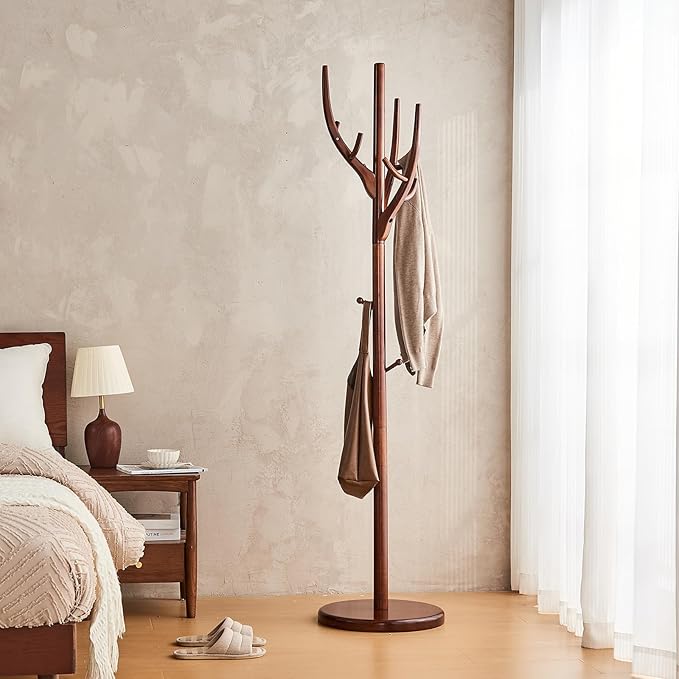 Uniclinens Coat Rack Freestanding Solid Wood Coat Tree Standing with 12 Hooks, Coat Rack Stand Creative Tree Branch-look (Walnut)-DeskLoop Office