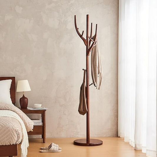Uniclinens Coat Rack Freestanding Solid Wood Coat Tree Standing with 12 Hooks, Coat Rack Stand Creative Tree Branch-look (Walnut)-DeskLoop Office