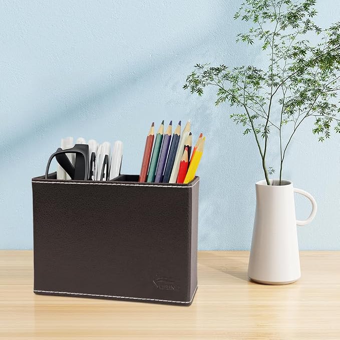 Pen Pencil Holder Cup Container PU Leather Desk Organizer Stand Decor Brush - Image 2