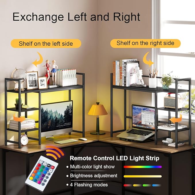 Snughome Desk Shelf with LED Strip, 38.6" Desktop Organizer Shelf, Desk Hutch - Image 5