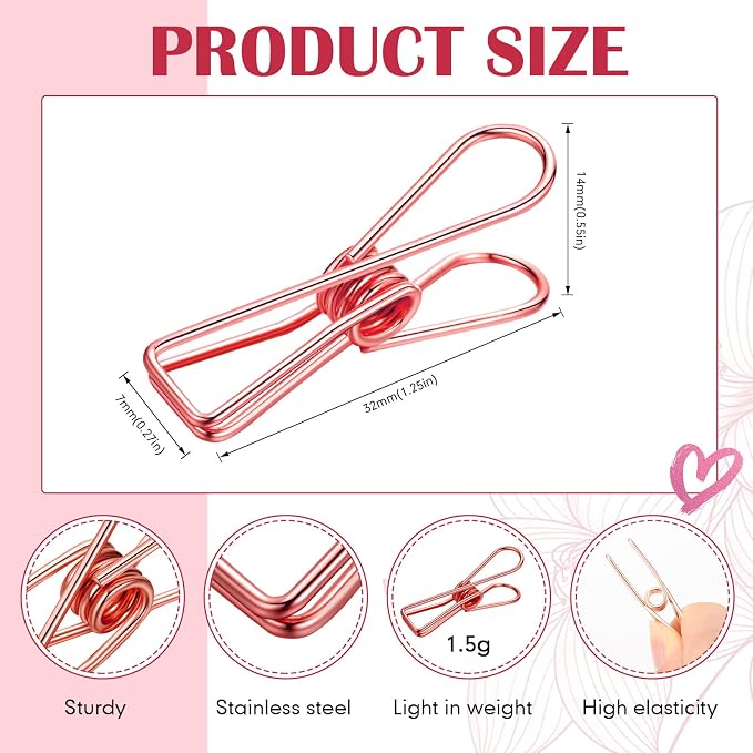 100 Pcs Paper Clips Metal Wire Hollow Out Clothespins Multi Purpose Utility - Image 2