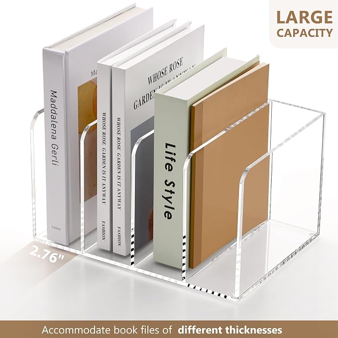 SANRUI Acrylic Magazine Holder Desk Organizer Workspace Sorters，Clear Bookend - Image 6