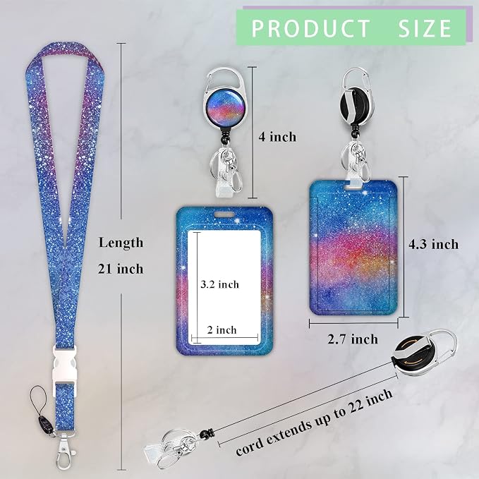 ID Badge Holder with Lanyard, Retractable ID Badge Card Holders Detachable Neck - Image 3