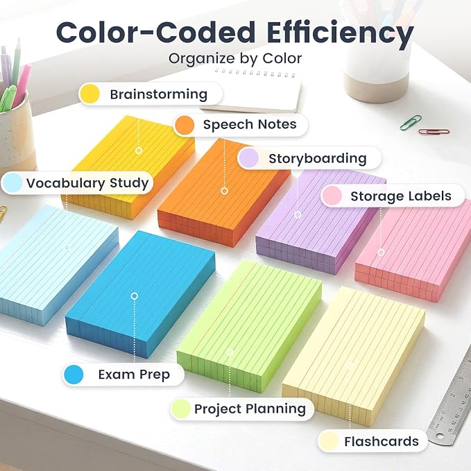 Koogel Index Cards 3x5, Colored Ruled Flash Cards - Image 2