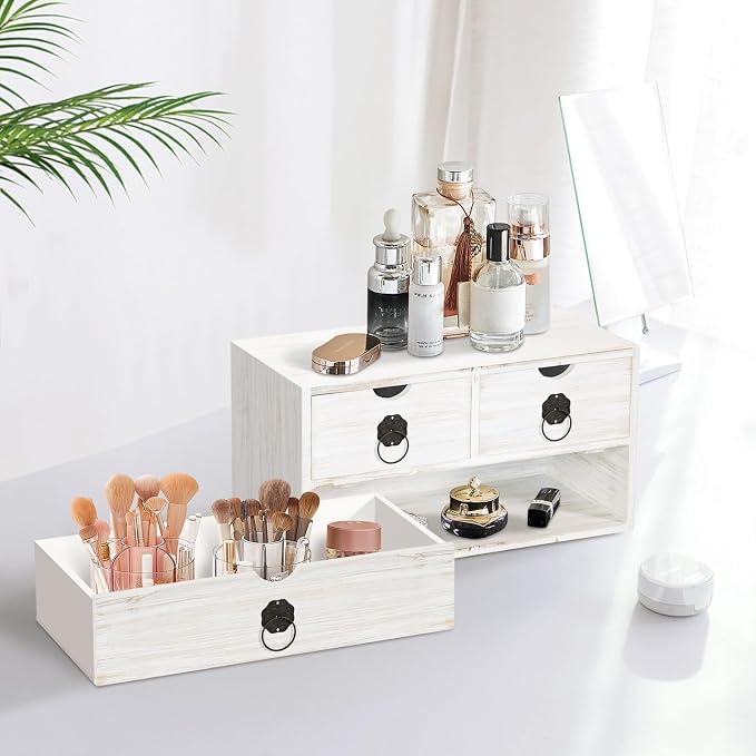Wood Desk Organizer with Drawer, Tabletop Storage Organization Box - Image 8