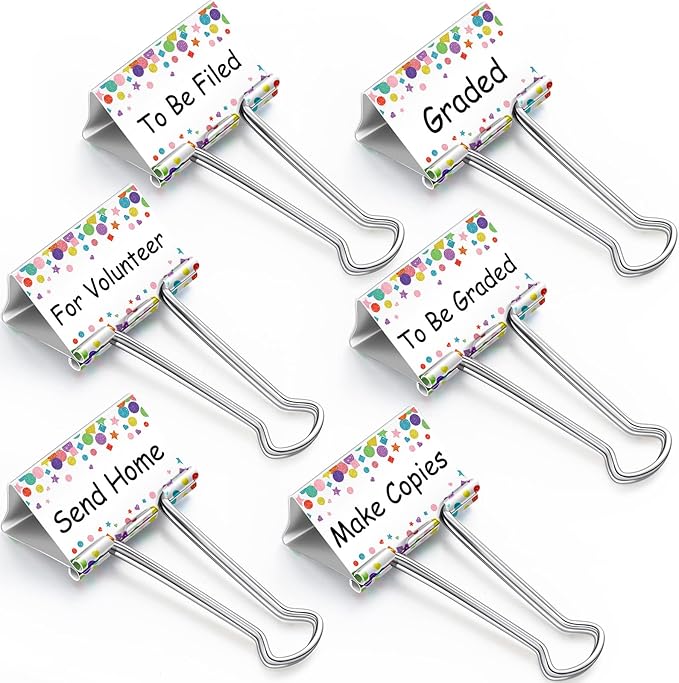 Tenare 6 Pieces Teacher Essentials Large Binder Clips 2 Inches Teacher Binder by Tenare