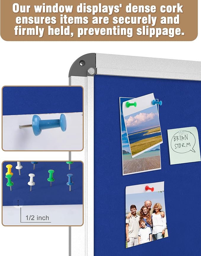 26"x20" Enclosed Bulletin Board, Lockable Weather-Resistant Aluminum Cork Noticeboard for School & Office, Silver Frame w/Blue Flet-DeskLoop Office