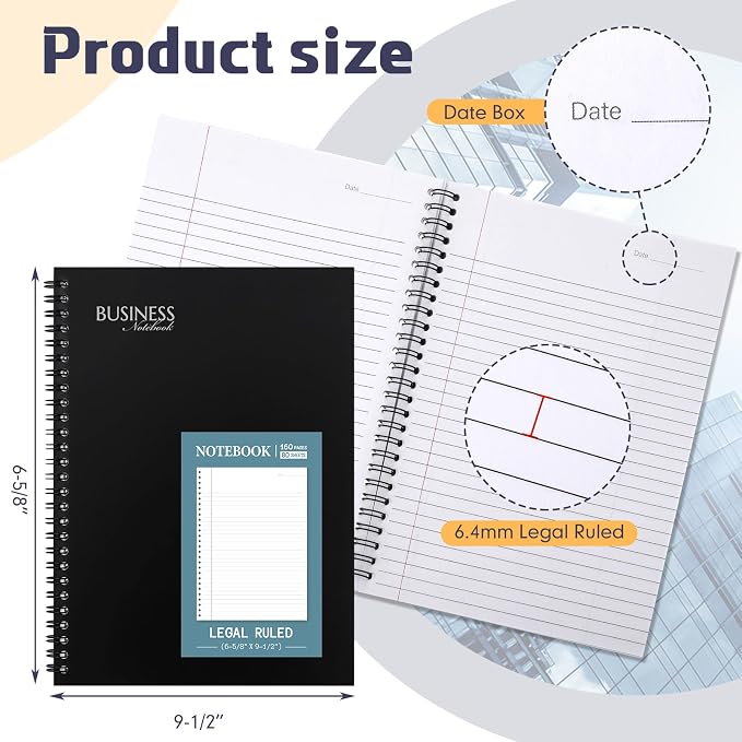 Resurhang 8 Pack Wirebound Business Notebook Legal Ruled Spiral Notebook 6-5/8" - Image 2