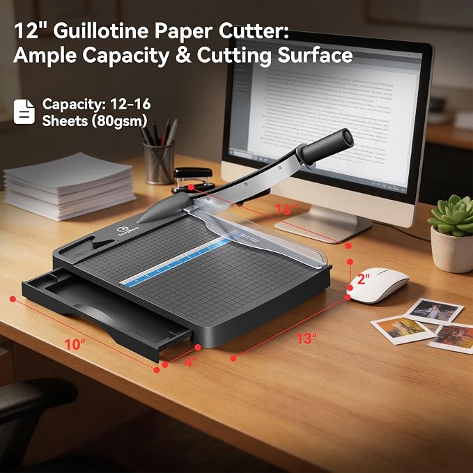12 Inch Heavy Duty Paper Cutter, 12-16 Sheets Capacity Guillotine Paper Cutter - Image 5