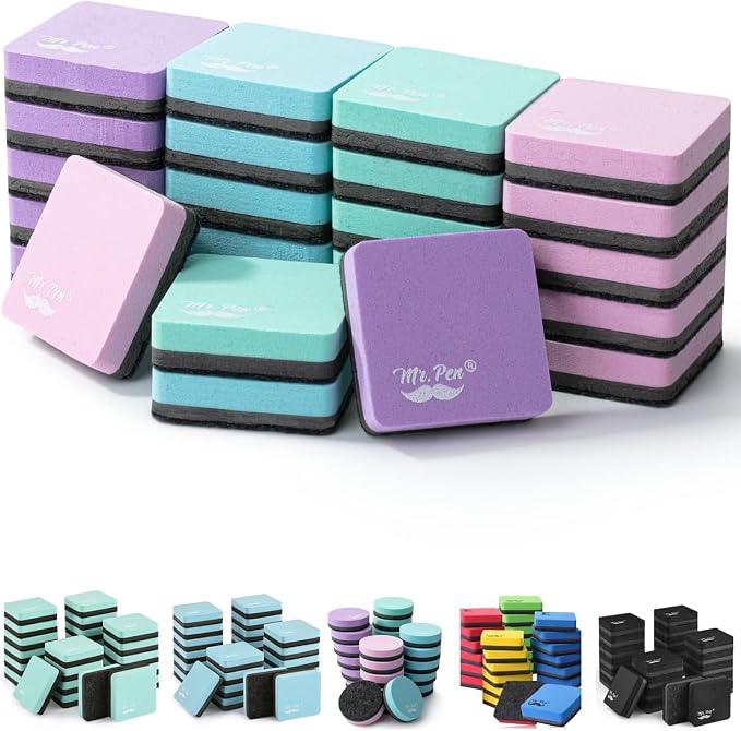 Mr. Pen- Mini Magnetic Dry Erase Erasers, 24 Pack | Colorful Small Magnetic by MrPen