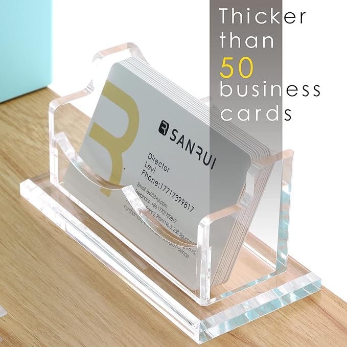SANRUI Clear Horizontal Business Card Holder Stand for Desk, Acrylic Desktop Display Name Cards Holders Organizer Storage Rack,for Exhibition, Home , Office ,1 Tier 1 Pocket , 60 Card Capacity-DeskLoop Office
