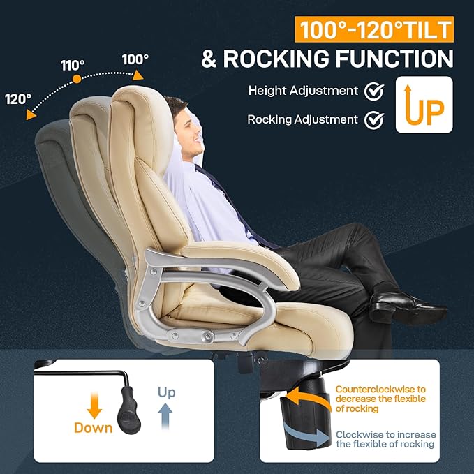 Big and Tall Office Chair for Heavy People, 500LBS High Back Extra Wide Heavy Duty Executive Office Chair Comfortable for Home, Large Computer Desk Chairs with Adjustable Lumbar Support Beige-DeskLoop Office