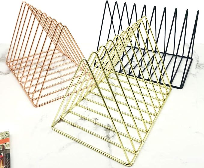 EASEPRES Gold File Holder Organizer, Triangle Record Album Holder Magazine Wire - Image 7