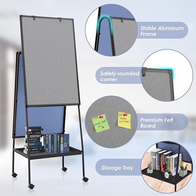 MAKELLO Rolling Whiteboard on Wheels 36x24 in, Double-Side Standing White Board - Image 4
