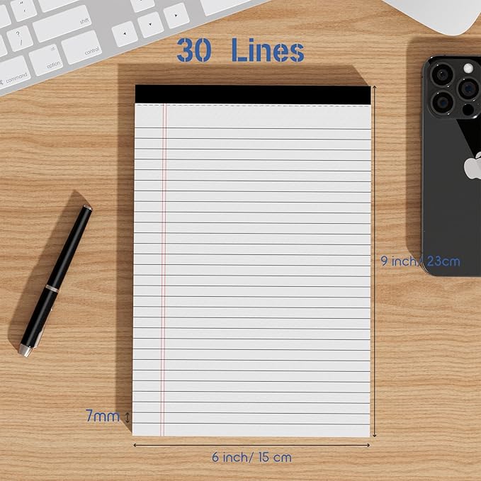 Legal Pads 12 Pack of Note Pads 6 x 9 Inch Notepad 21lb Thick Paper Legal Pad 30 Sheets Note Pad College Ruled Small Legal Pads 29 Lines Writing Pads for Writing, Sketching, and Note-Taking