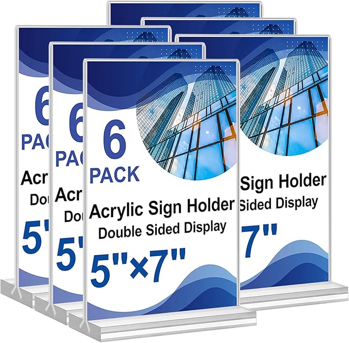 Acrylic Sign Holder 5x7, 6 Pack Clear Plastic Table Display Vertical by Arrobust