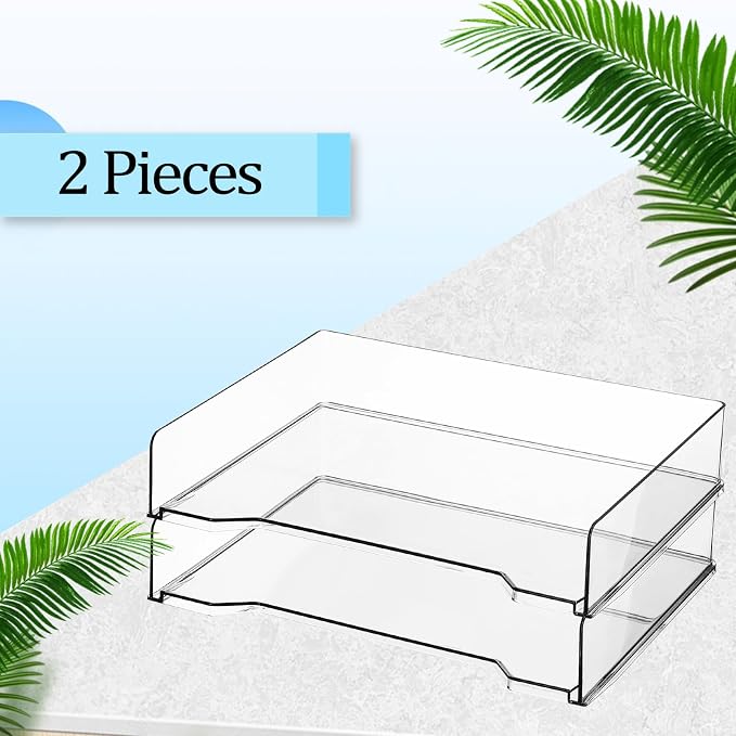DoubleFill 2 Pcs Stackable Letter Tray Rectangular Plastic Desk Organizer 13 x - Image 3