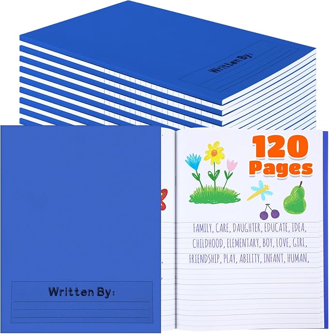 Henoyso 12 Pcs 120 Pages Primary Composition Notebooks K-2 9 3/4 x 7 1/2 Inch Journals Primary Journals Blank Books for Kids to Write Stories Kindergarten (Blue)-DeskLoop Office