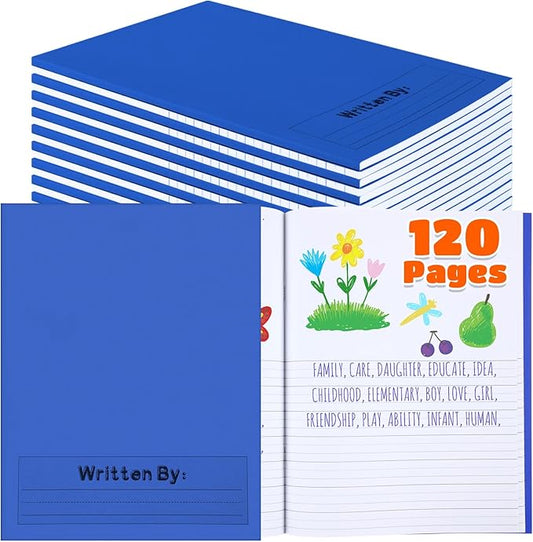Henoyso 12 Pcs 120 Pages Primary Composition Notebooks K-2 9 3/4 x 7 1/2 Inch Journals Primary Journals Blank Books for Kids to Write Stories Kindergarten (Blue)-DeskLoop Office