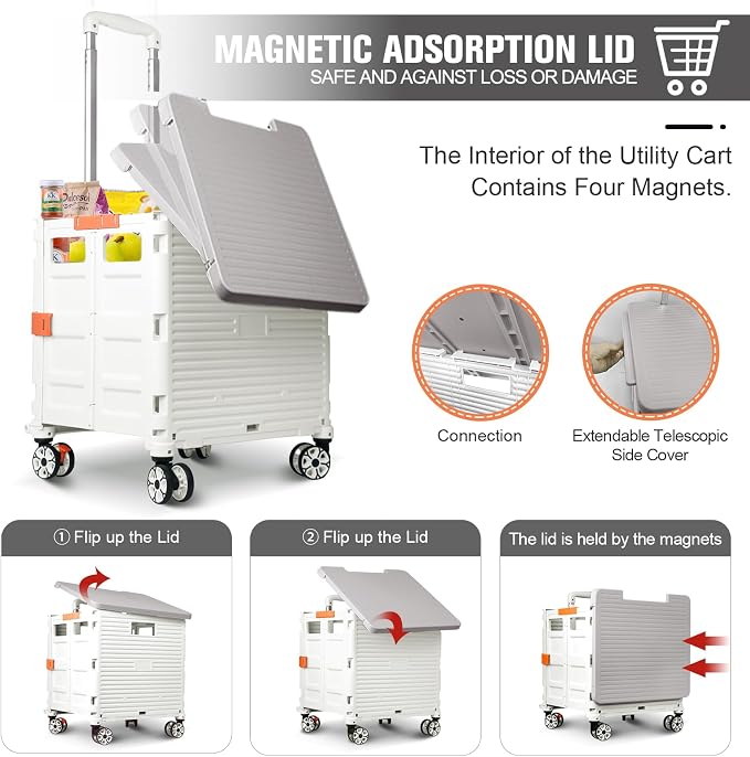 FELICON SELORSS Folding Utility Cart Portable Rolling Crate Handcart-White | - Image 2