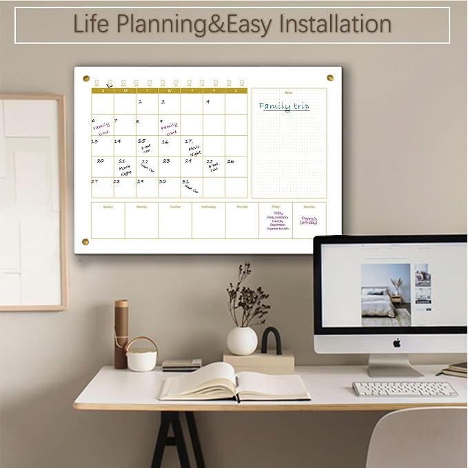 Glass 3-1 Golden Monthly Dry Erase Calendar Whiteboard - Image 6