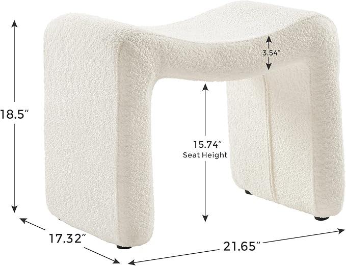 Modern Boucle Ottoman, Vanity Stool Chair, Foot Stool with Wooden Legs Sofa Bench Footstool Extra Seat for Vanity, Makeup Room, Living Room, Entryway, Set 2, White-DeskLoop Office
