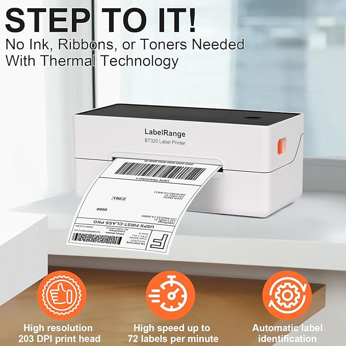 Ecommerce Label Printer 4x6, Bluetooth Thermal Shipping Label Printer, Compatible with Android&iOS and Windows, Support Amazon, Ebay, Shopify, Etsy, Whatnot, USPS, Pirate Ship, Shippo-DeskLoop Office