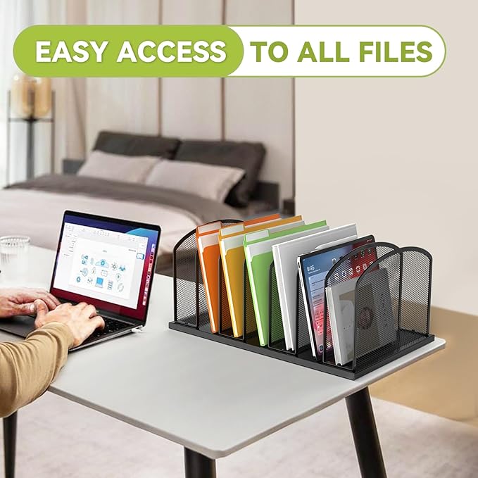 MINDEPOT Desk File Organizer 7 Sections Upright Mesh File Sorter Organizer - Image 6