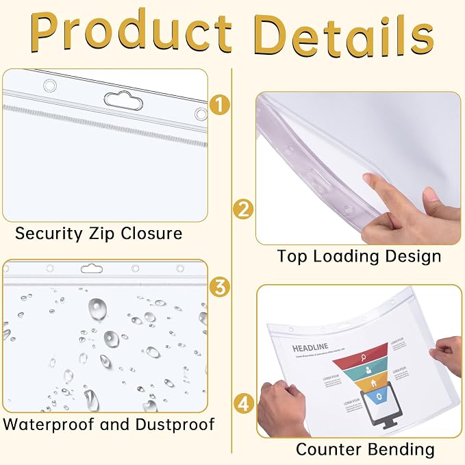 AKONEGE 6PCS Hard Sheet Protectors 8.5x11 Waterproof Resealable Zip Paper Page - Image 4