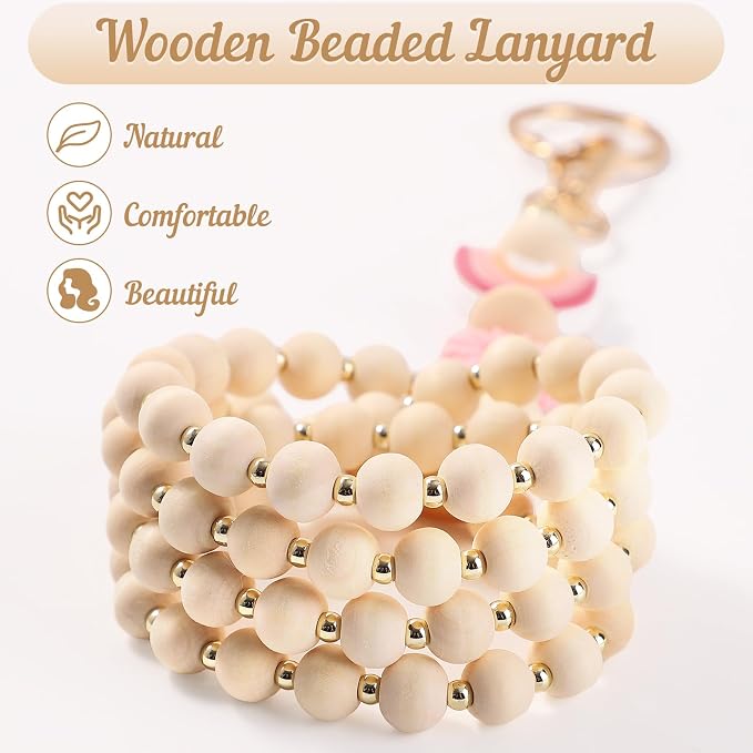 BESARME Teacher Lanyard with ID Holder Cute Wooden Beaded Lanyards - Image 3