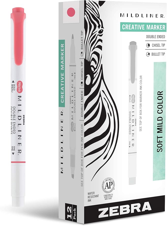 Zebra Pen Mildliner Dual-Tip Highlighters, Broad and Fine Tips, No Bleed by ZebraPen
