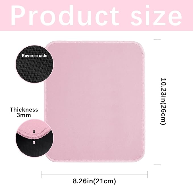 2 PCS Pink Mouse pad Bulk with Stitched Edge, 10.2x8.3inches 3mm Thickness - Image 2