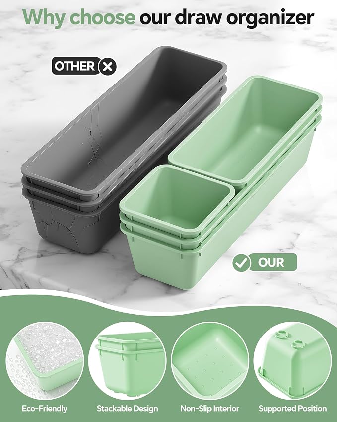 Canfanni 13 Pack Plastic Drawer Organizers Set, 3 Sizes Desk Drawer Organizer - Image 3