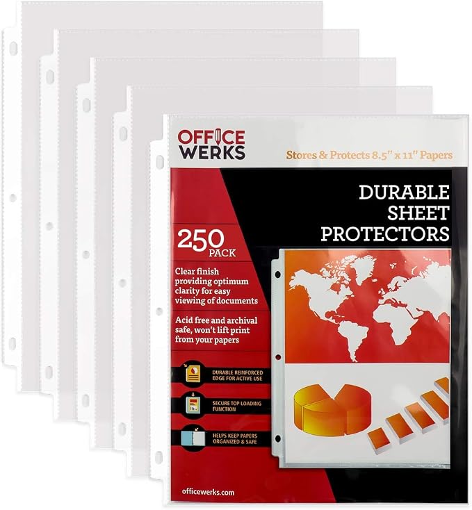 Office Werks 250 Sheet Protectors, 8.5 X 11 Inch Clear Page Protectors by Office+Werks