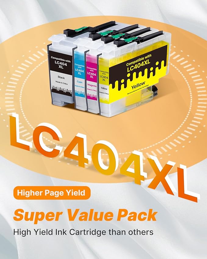 LC404 LC 404 Ink Cartridges for Brother Printer Ink LC404 Replacement for Brother LC404 Ink Cartridges LC404XL LC 404 XL for MFC-J1205W MFC-J1215W MFC J1205W J1215W (Black Cyan Magenta Yellow, 4 Pack)-DeskLoop Office
