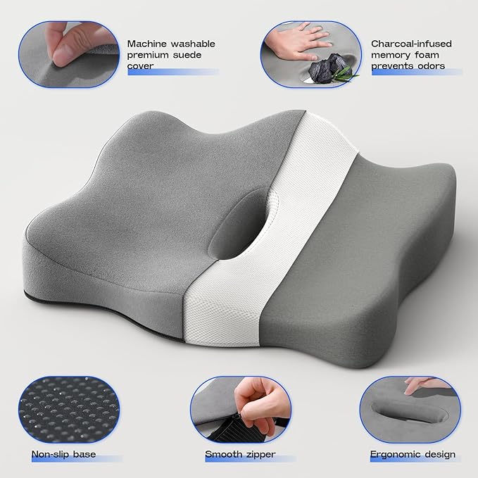 Seat Cushions for Office Chairs - Pressure Relief Seat Cushion - Car Seat Cushions for Pressure Relief, Tailbone Pain, Sciatica & Back Pain Relief for Office Chairs (Grey)-DeskLoop Office